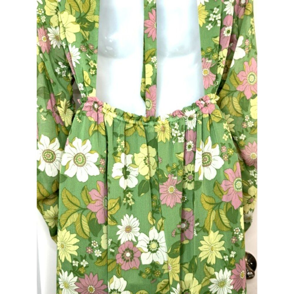 TOPSHOP 70'S RETRO FLORAL PRINT CHIFFON MIDI DRESS OPEN BACK LONG SLEEVE SIZE 4 - Picture 14 of 15